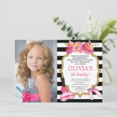 スパのSleepoverの誕生会の花柄の写真 招待状 (スタンド正面)