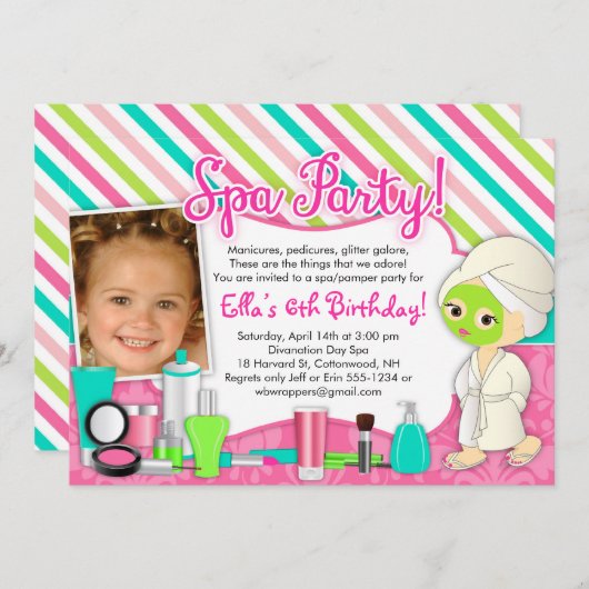 スパは/写真を持つ魅力のパーティの招待状を甘やかします 招待状 (正面/裏面)