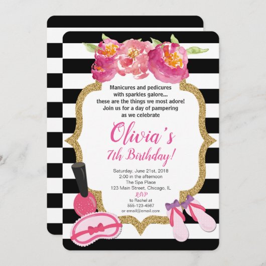 スパまたはメーキャップの誕生日の招待状 招待状 (正面/裏面)