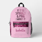 スパもしークリーとピンクの名前をカスタムする プリントバックパック (正面)
