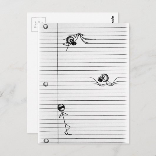 スパイとスパイのスティックフィギュアスケッチを線に貼り付ける ポストカード (正面/裏面)