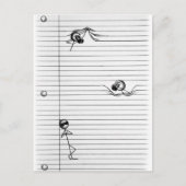 スパイとスパイのスティックフィギュアスケッチを線に貼り付ける ポストカード (正面)