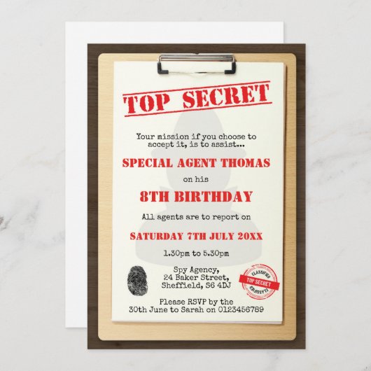 スパイのテーマの誕生日のパーティの招待状 招待状 (正面/裏面)