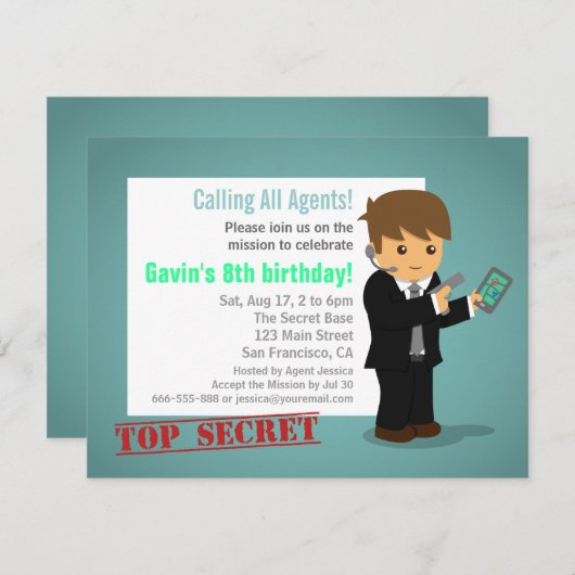 スパイの誕生会の青 招待状 (正面/裏面)