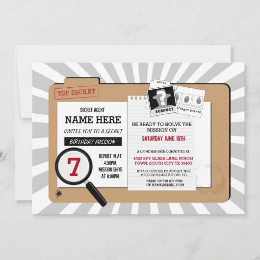 スパイの誕生日の探偵の代表団の招待 招待状 (正面)