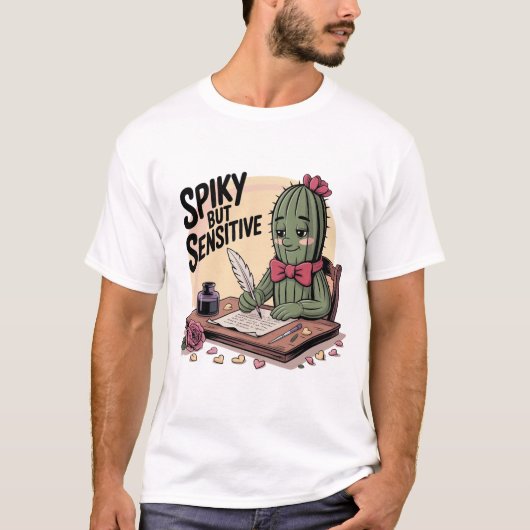 スパイキーだけど繊細なサボテンの詩人 レトロデザイン Tシャツ (正面)