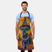 スパイキーなシュナウザーの犬のハロウィン魔女とカボチャ エプロン (着用した状態)