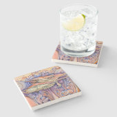 スパイクとカー遊リーのラベル ストーンコースター (横)