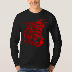 スパイクウィングとマンダを持つメンス赤の激しい竜 Tシャツ