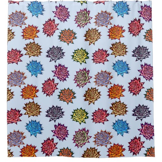 スパイクバラプリント、モダンスタイルフローラルパターン シャワーカーテン (正面)