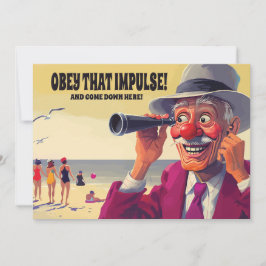 スパイグラスを持った老人がビーチにおもしろい、 セーブザデート