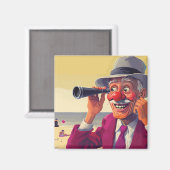 スパイグラスを持った老人がビーチにおもしろい、 マグネット (正面/裏面)