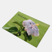 スパイゲランドウェルカムパープルハイビスカス花模様 ドアマット (アングル)