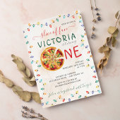 スパイシーおもしろいスライスピザBBQフォトファースト誕生日 招待状