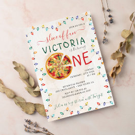 スパイシーおもしろいスライスピザBBQフォトファースト誕生日 招待状