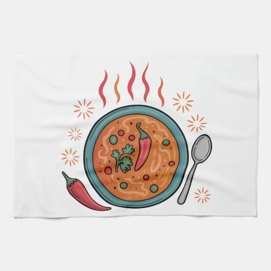 スパイシーなカレーのアート キッチンタオル (横)