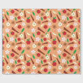 スパイシーなリンゴと秋の花シームレスコージー ラッピングペーパー (フラット)
