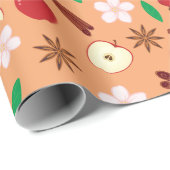 スパイシーなリンゴと秋の花シームレスコージー ラッピングペーパー (ロールコーナー)