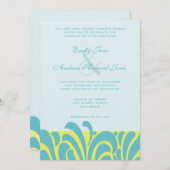 スパイシーアクアライムスワールパターン結婚式招待状 招待状 (正面/裏面)