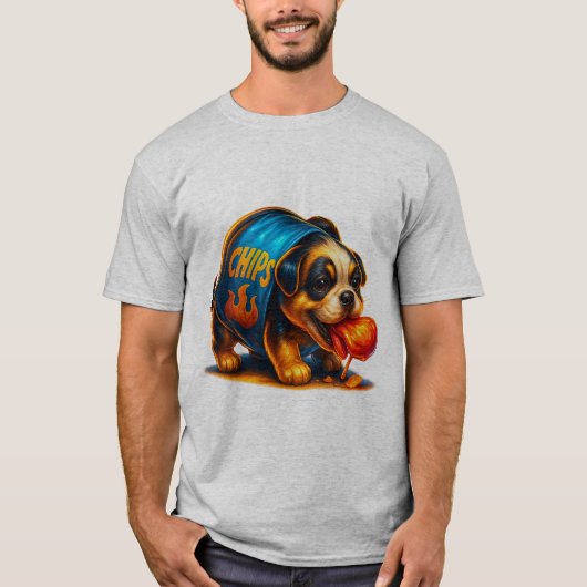 スパイシーチップス仔犬Tシャツ | 笑える かわいい犬のおやつD Tシャツ (正面)