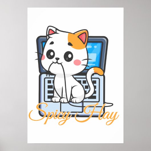 スパイシーヘイをかじる面白い猫のかわいいアート ポスター (正面)