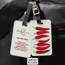 スパイシーモダンレッドミニマルクロシェJalapeno名 ラゲッジタグ