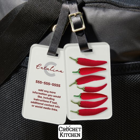 スパイシーモダンレッドミニマルクロシェJalapeno名 ラゲッジタグ