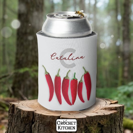 スパイシーモダンレッドミニマルクロシェJalapeno名 缶クーラー