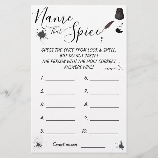 スパイスの名前 |ペンとインクウェルのゲームカード チラシ (正面)
