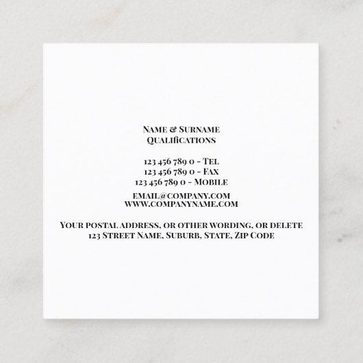 スパイスの組合せの写真の茶色の白くモダンな上品 スクエア名刺 (裏面)