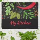 スパイスカラフルパターン名ブラックキッチンタオル キッチンタオル (折り畳み)