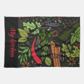 スパイスカラフルパターン名ブラックキッチンタオル キッチンタオル (横)