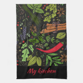 スパイスカラフルパターン名ブラックキッチンタオル キッチンタオル (縦)