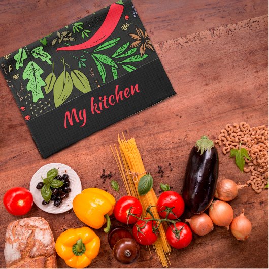 スパイスカラフルパターン名ブラックキッチンタオル キッチンタオル