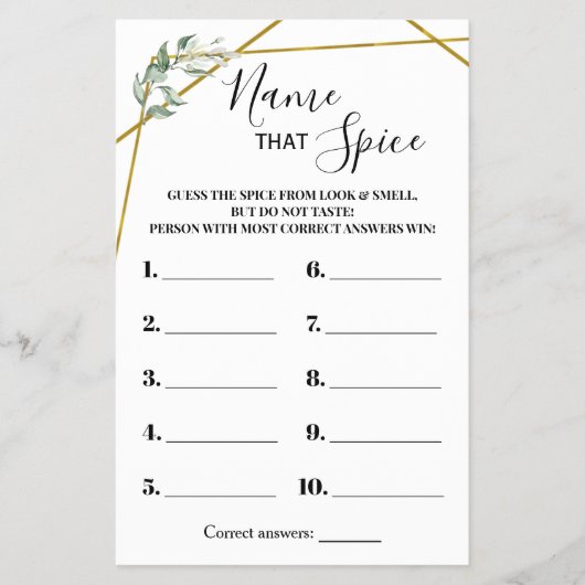 スパイスグリーンリー金ゴールドシャワーゲームカードの名前 チラシ (正面)