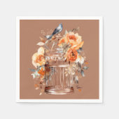 スパイスシダーオレンジ金ゴールドブルーバードケージ スタンダードカクテルナプキン (正面)