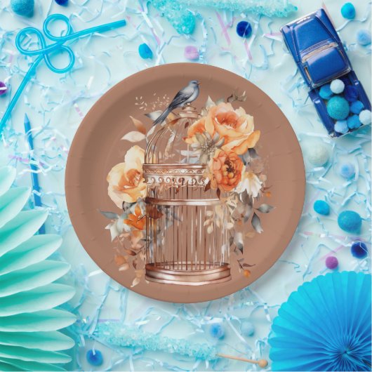 スパイスシダーオレンジ金ゴールドブルーバードケージ ペーパープレート (パーティー)