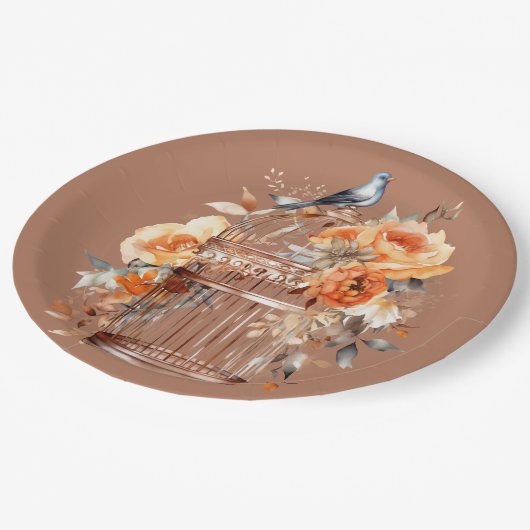 スパイスシダーオレンジ金ゴールドブルーバードケージ ペーパープレート (アングル)