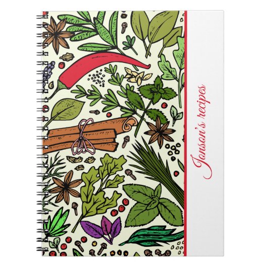 スパイスパターンキッチン名スパイラルフォトノートブック ノートブック (正面)