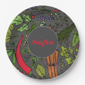 スパイスパターン名前をカスタムするグレー紙プレート ペーパープレート (正面)