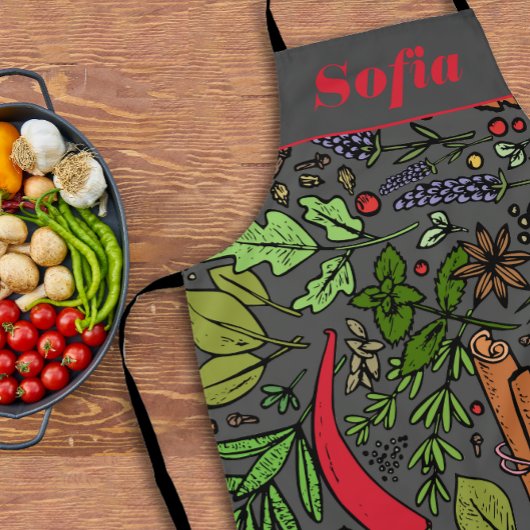 スパイスパターン名前をカスタムするグレー エプロン