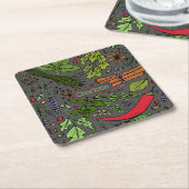 スパイスパターン名前をカスタムするグレー スクエアペーパーコースター (アングル)