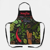 スパイスパターン名前をカスタムするブラック エプロン (正面)