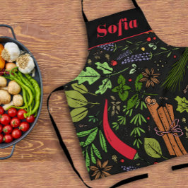 スパイスパターン名前をカスタムするブラック エプロン