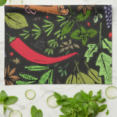 スパイスパターン名前をカスタムするブラック キッチンタオル (折り畳み)