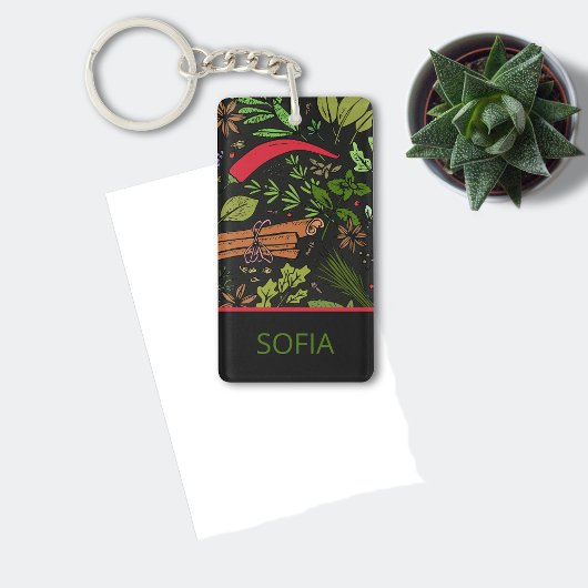 スパイスパターン名前をカスタムするブラック キーホルダー