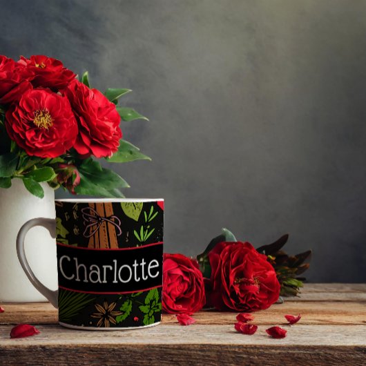 スパイスパターン名前をカスタムするブラック コーヒーマグカップ