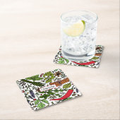 スパイスパターン名前をカスタムするブラック スクエアペーパーコースター (インサイチュ)