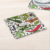 スパイスパターン名前をカスタムするブラック スクエアペーパーコースター (アングル)