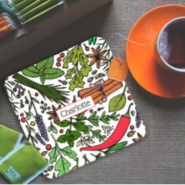 スパイスパターン名前をカスタムするブラック スクエアペーパーコースター